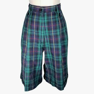 Vintage Pleated Bermuda Short 10 Preppy Cotton Transitional Tartan Plaid Trouser